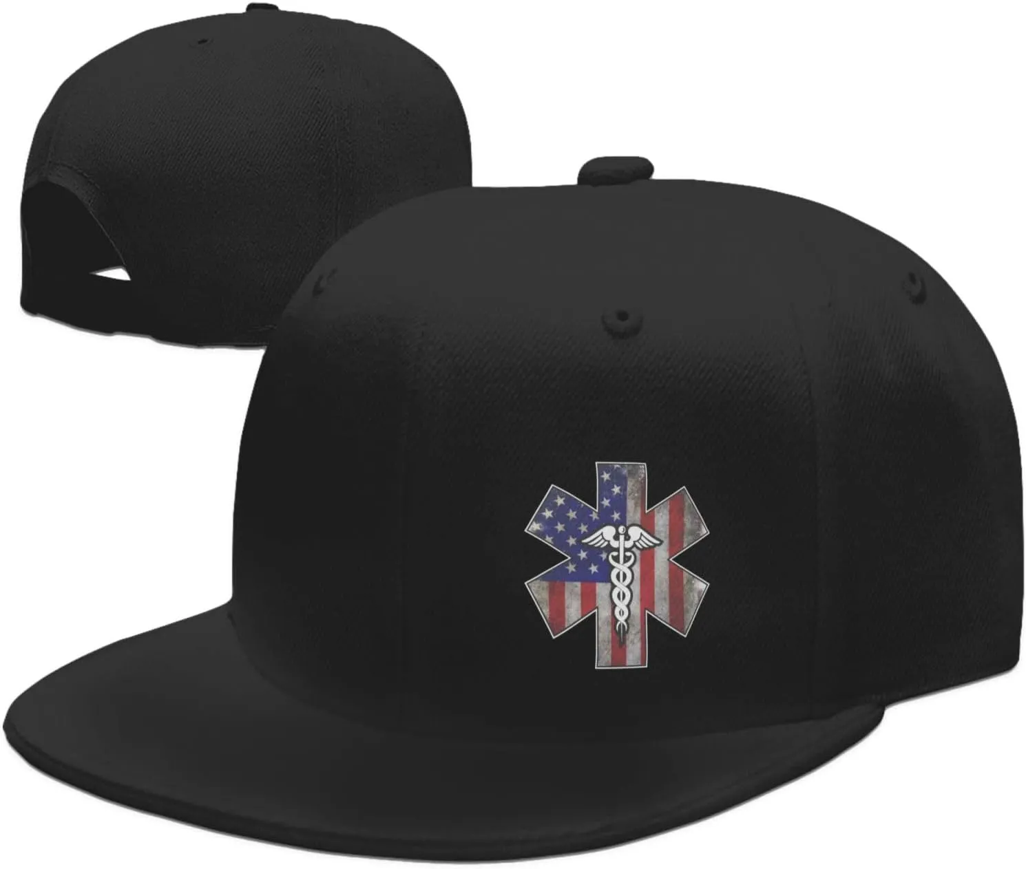 Paramedic USA American Flag EMS EMT Flat Brim Cap Unisex Flat Bill Baseball Cap Black