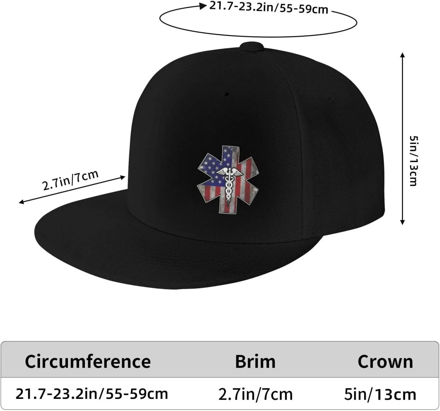 Paramedic USA American Flag EMS EMT Flat Brim Cap Unisex Flat Bill Baseball Cap Black
