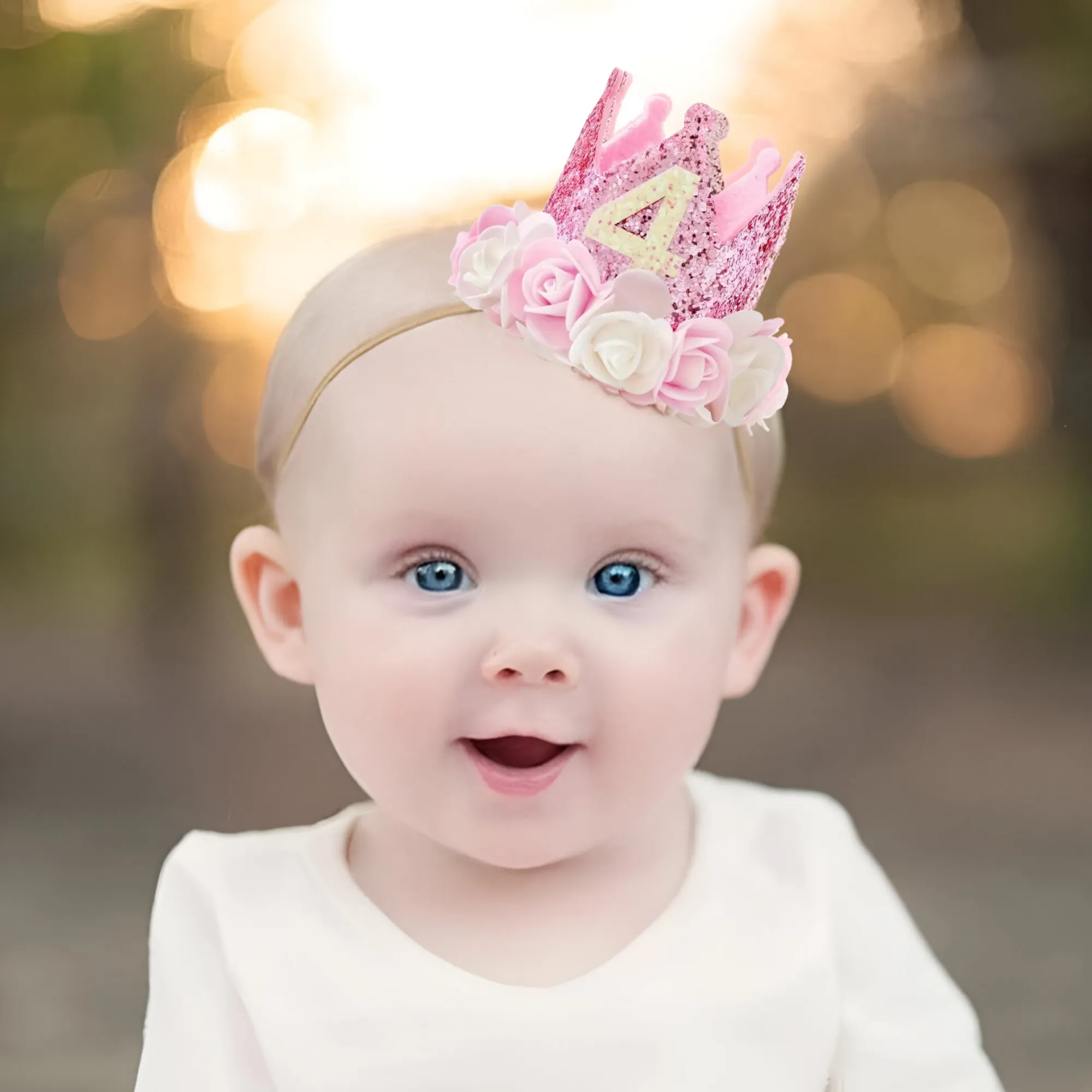 Pink And White Princess 4Th Birthday Floral Felt Party Crown Tmb-124-4