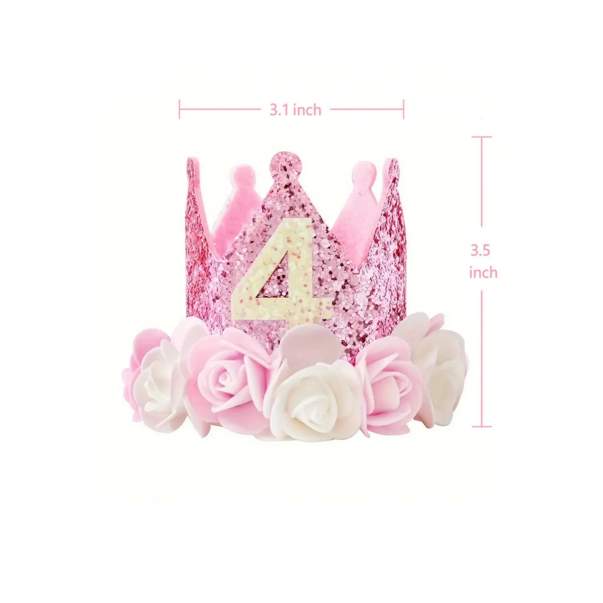 Pink And White Princess 4Th Birthday Floral Felt Party Crown Tmb-124-4