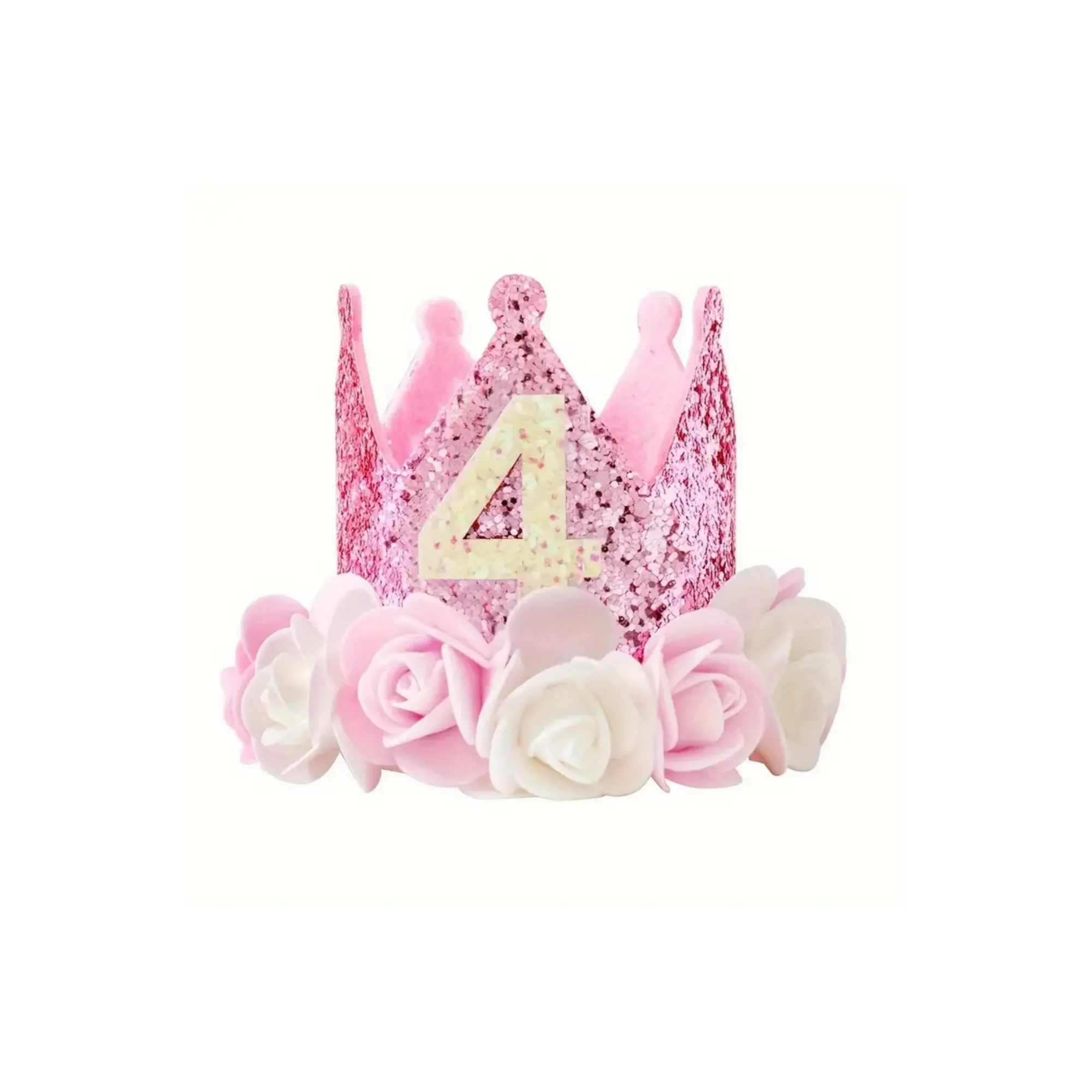 Pink And White Princess 4Th Birthday Floral Felt Party Crown Tmb-124-4