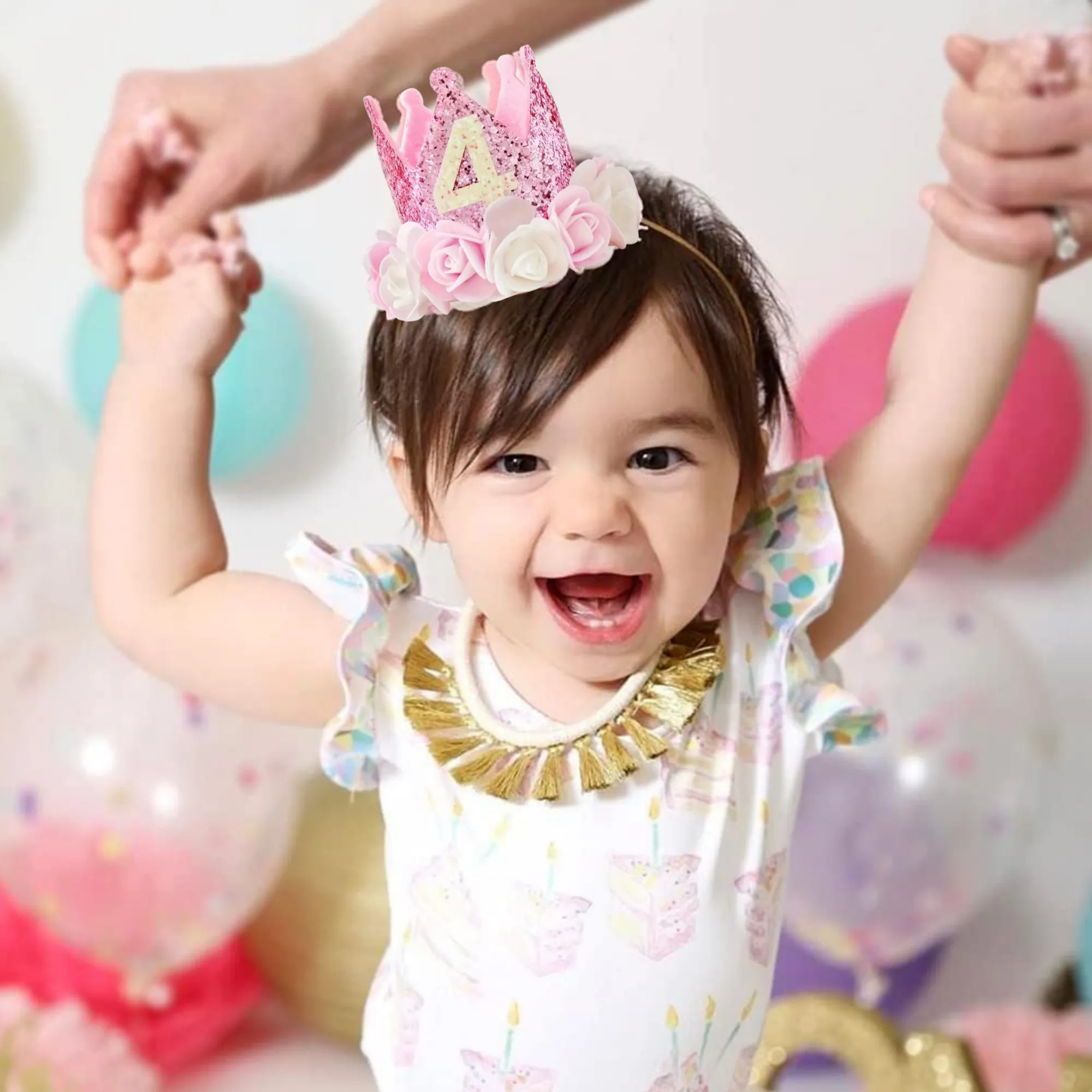 Pink And White Princess 4Th Birthday Floral Felt Party Crown Tmb-124-4