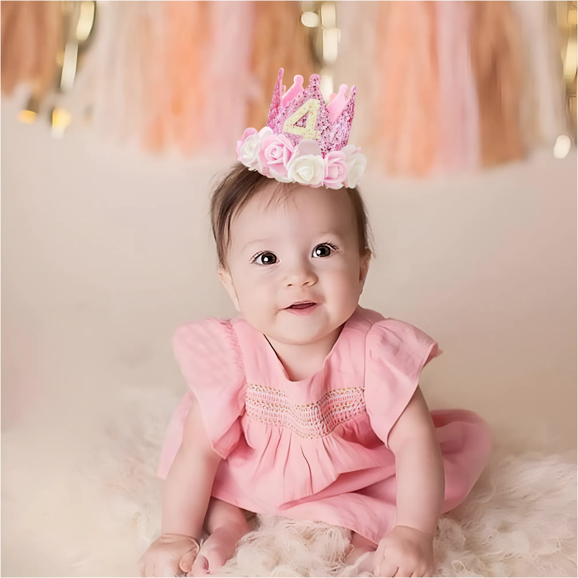 Pink And White Princess 4Th Birthday Floral Felt Party Crown Tmb-124-4
