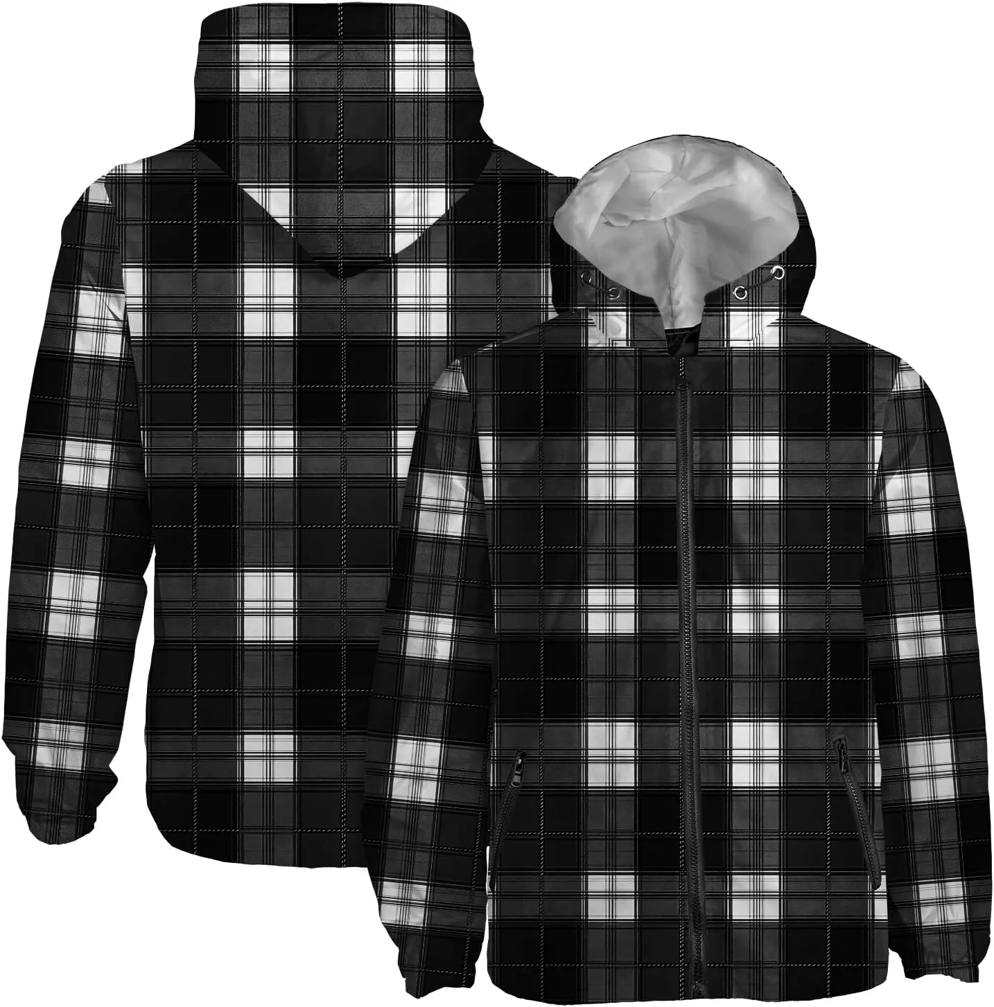 Plaid Printed Rain Jacket Men Women, Lighweight Hiking Athletic Running Hiking Water Resistant Jacket