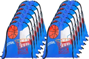 PLMMOUT 12 Pack Basketball Goodie Bags,Basketball Drawstring Backpack Gift Bags,Portable Basketball Drawstring Bag,Basketball Party Favors Bags for Gym Sports Travel Birthday Party,10 x 11.8 Inch