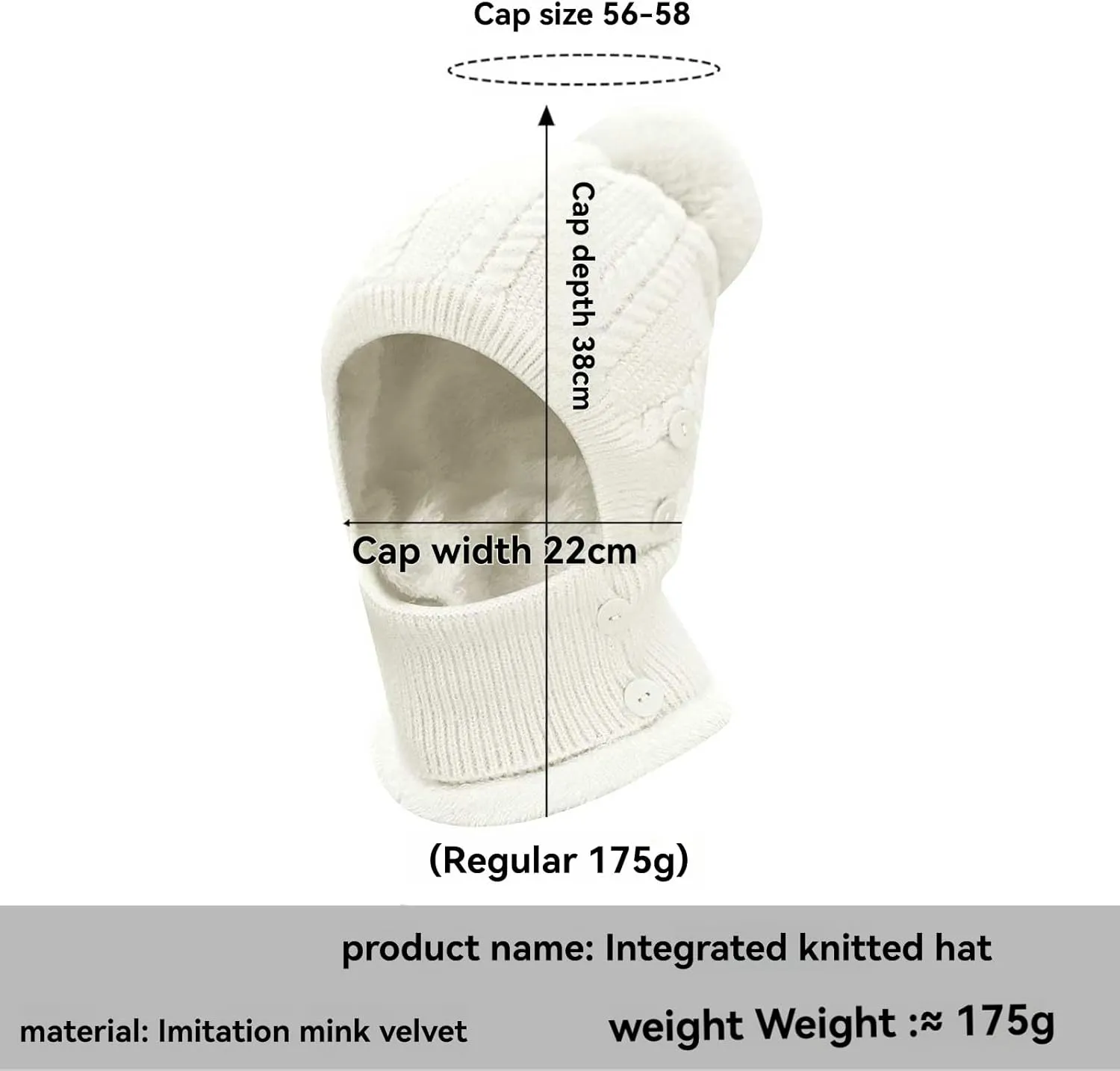Plush-Lined Thickened Thermal Hat with Face Mas for Men and Women, Ski Winter Hats for Cold for Women
