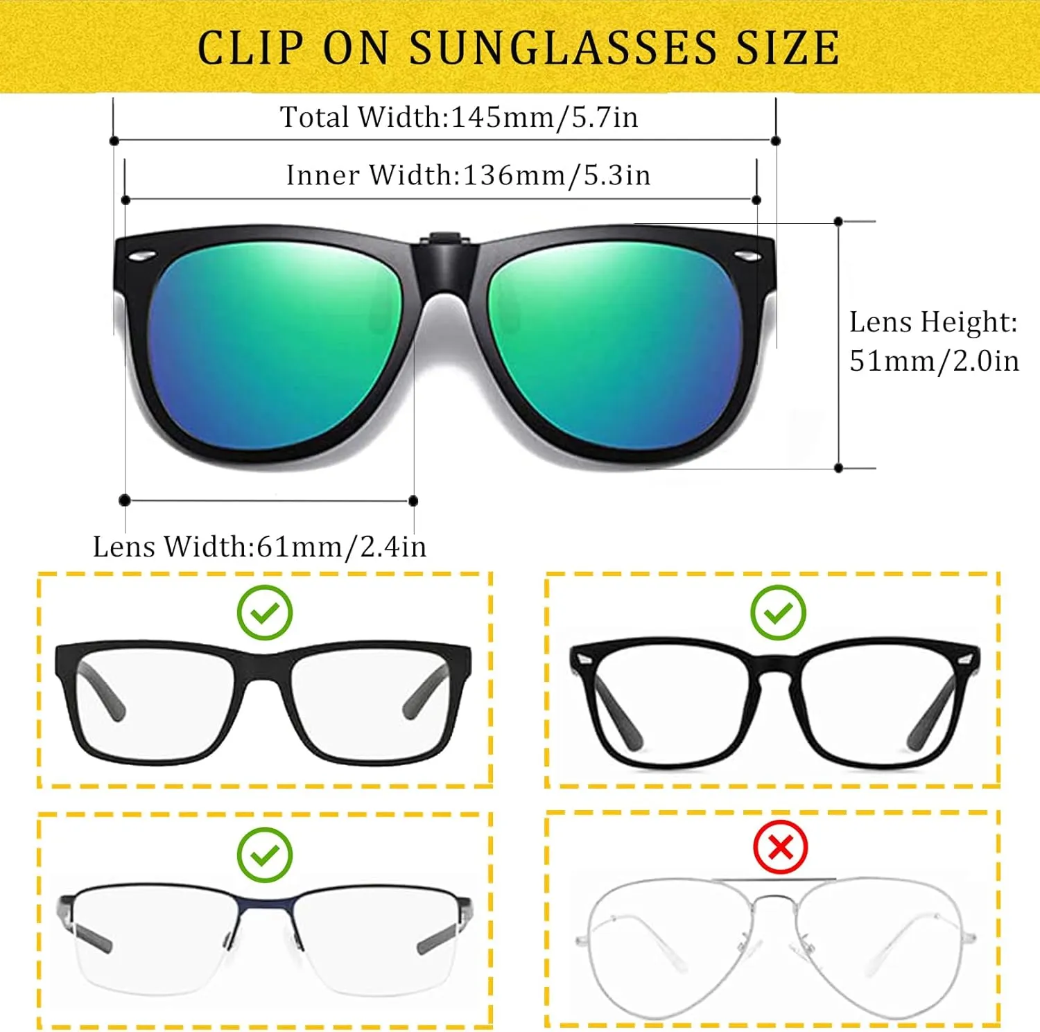 Polarized Clip On Sunglasses Over Prescription Glasses Anti-Glare UV Protection Fishing Driving Sunglasses