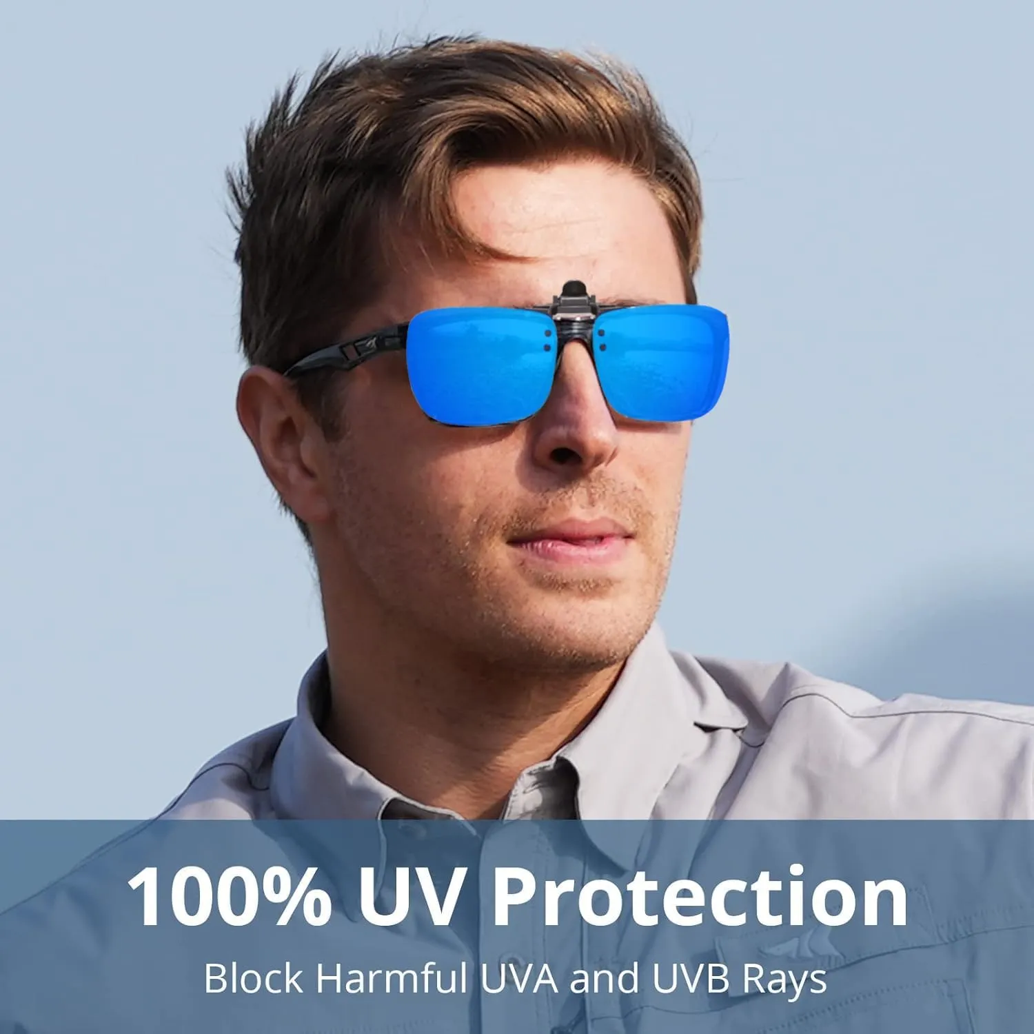 Polarized Clip on Sunglasses over Prescription Glasses for Men Women UV400 Anti Glare Flip-up