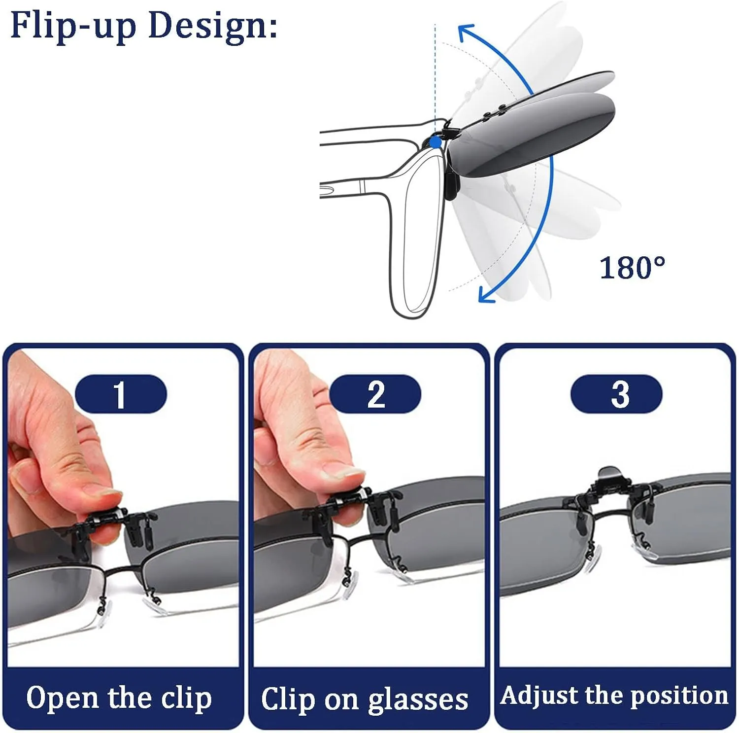 Polarized Clip on Sunglasses over Prescription Glasses for Men Women UV400 Anti Glare Flip-up