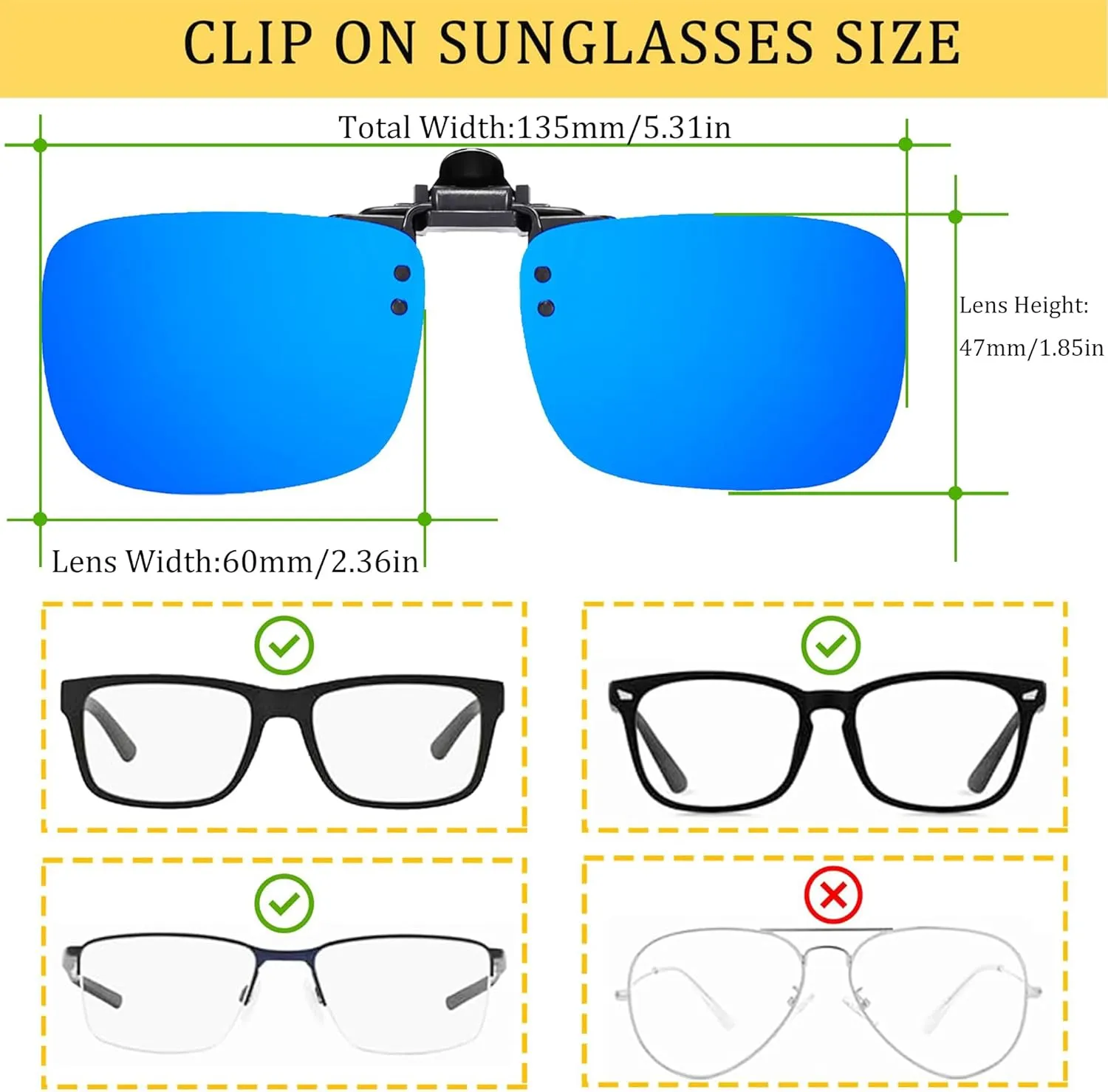 Polarized Clip on Sunglasses over Prescription Glasses for Men Women UV400 Anti Glare Flip-up