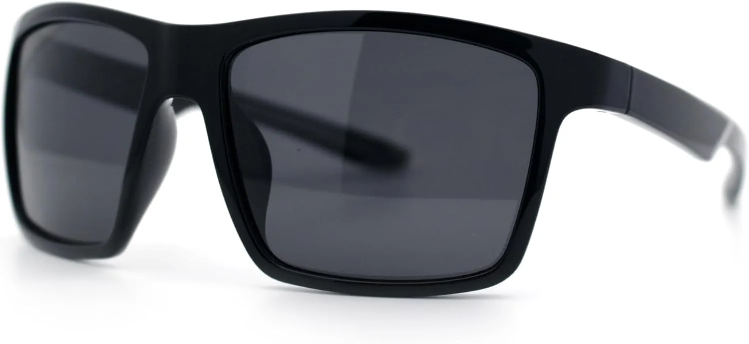 Polarized Color Mirror Mens Rectangle Sport Horn Rim Plastic Sunglasses