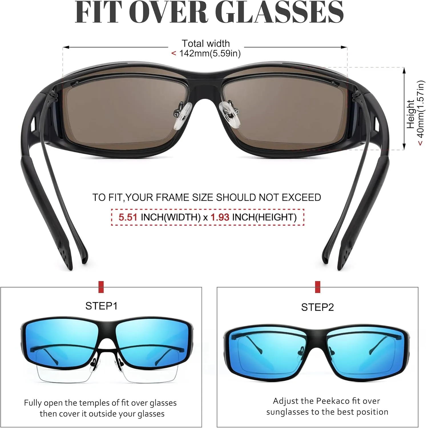 Polarized Sunglasses Fit Over Prescription Glasses for Men Women, Wrap Around Sunglasses UV400 Protection for Driving