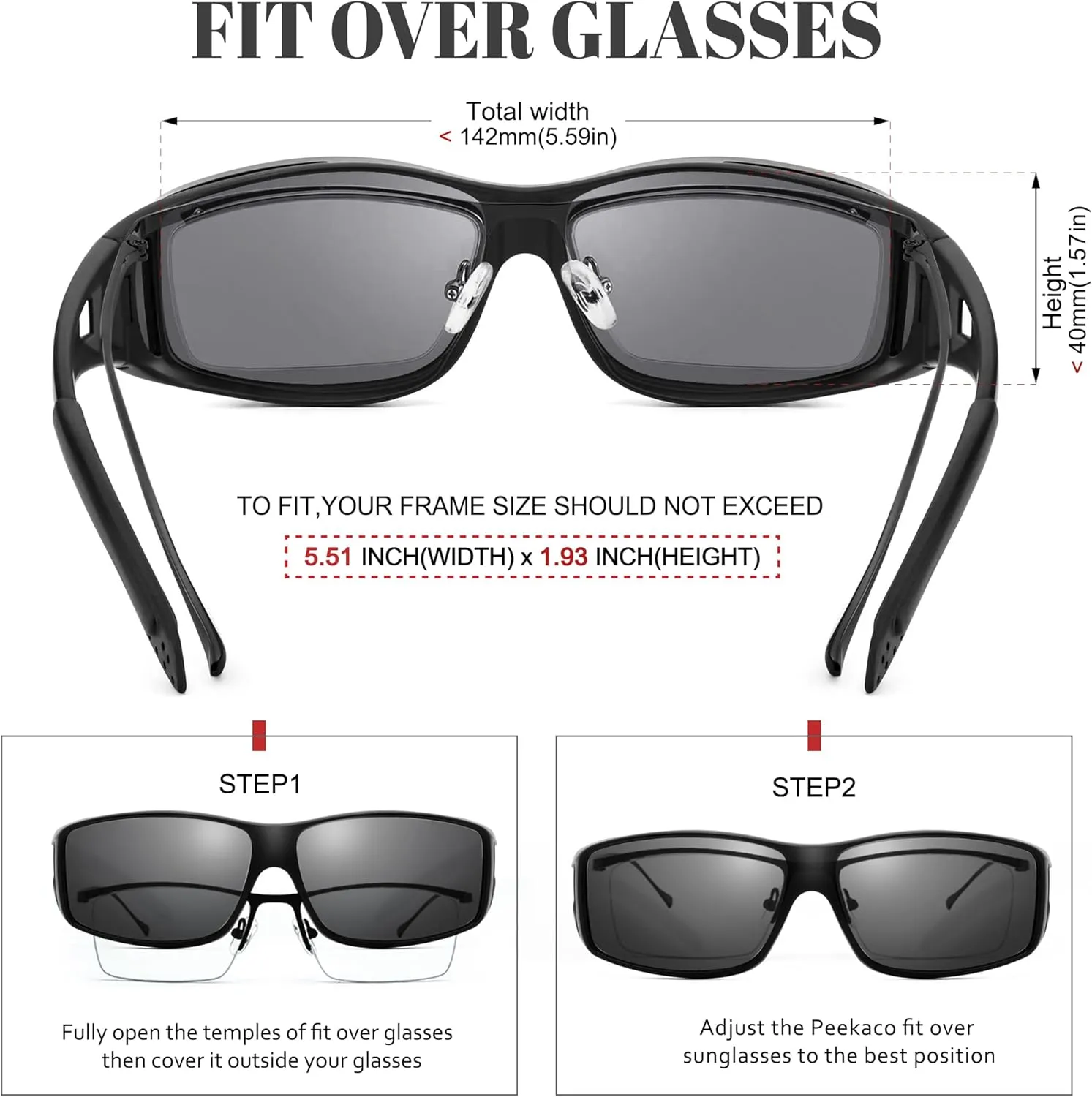 Polarized Sunglasses Fit Over Prescription Glasses for Men Women, Wrap Around Sunglasses UV400 Protection for Driving