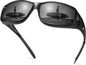 Polarized Sunglasses Fit Over Prescription Glasses for Men Women, Wrap Around Sunglasses UV400 Protection for Driving