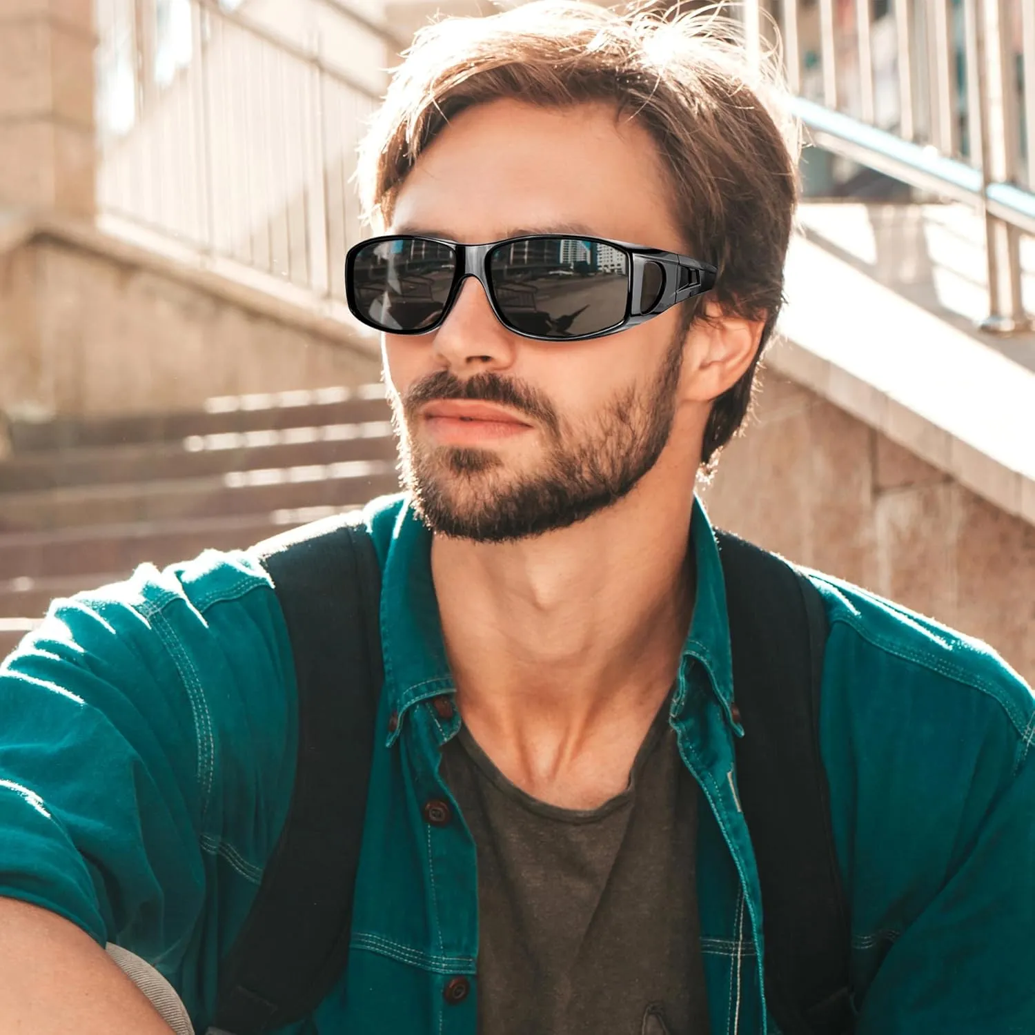 Polarized Sunglasses Fit Over Prescription Glasses for Men Women, Wrap Around Sunglasses UV400 Protection for Driving