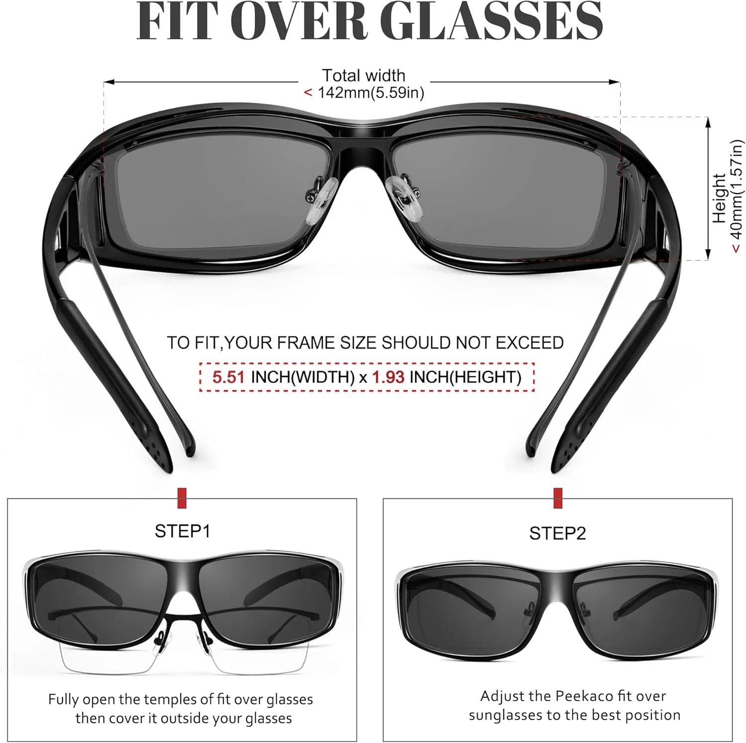 Polarized Sunglasses Fit Over Prescription Glasses for Men Women, Wrap Around Sunglasses UV400 Protection for Driving