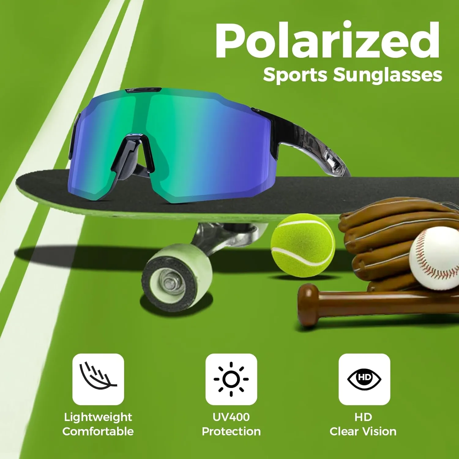 Polarized UV400 Running Glasses for Men & Women, Sports Sunglasses, Suitable for Cycling, Softball, Beach, and Driving