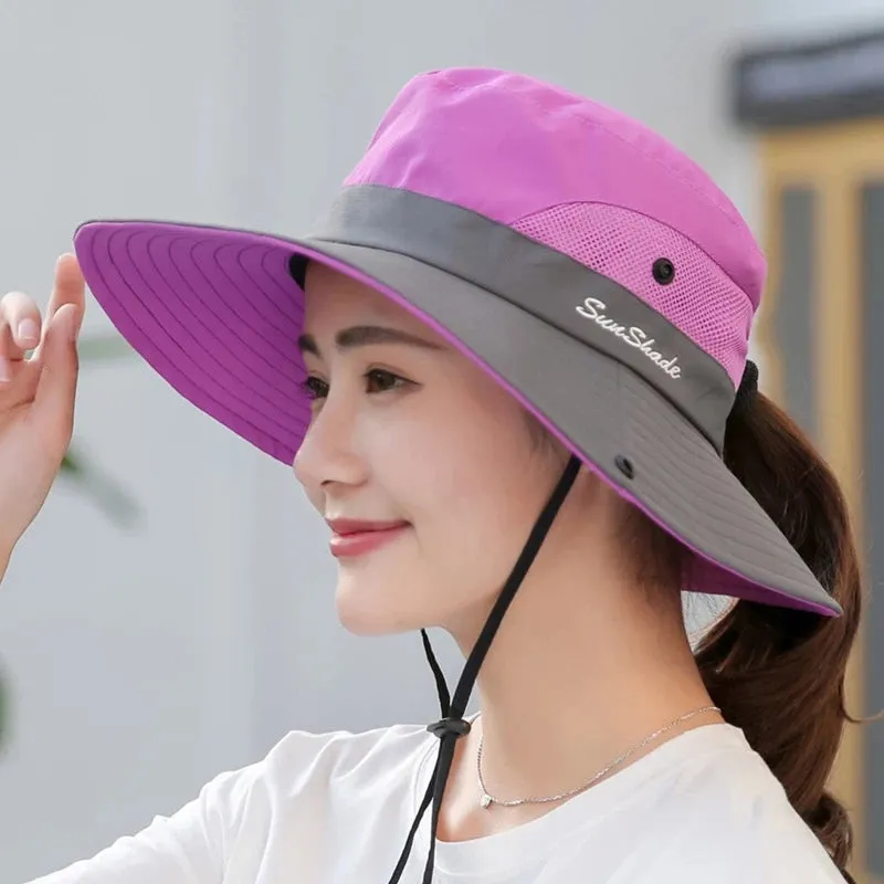 Ponytail Women's Summer Sun Bucket Hats