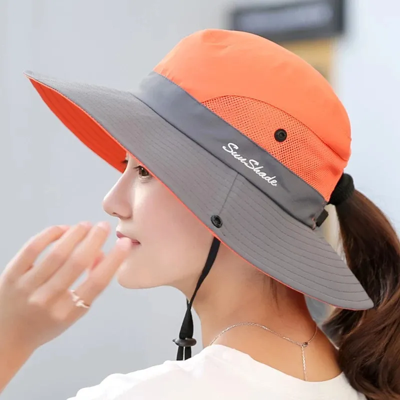 Ponytail Women's Summer Sun Bucket Hats