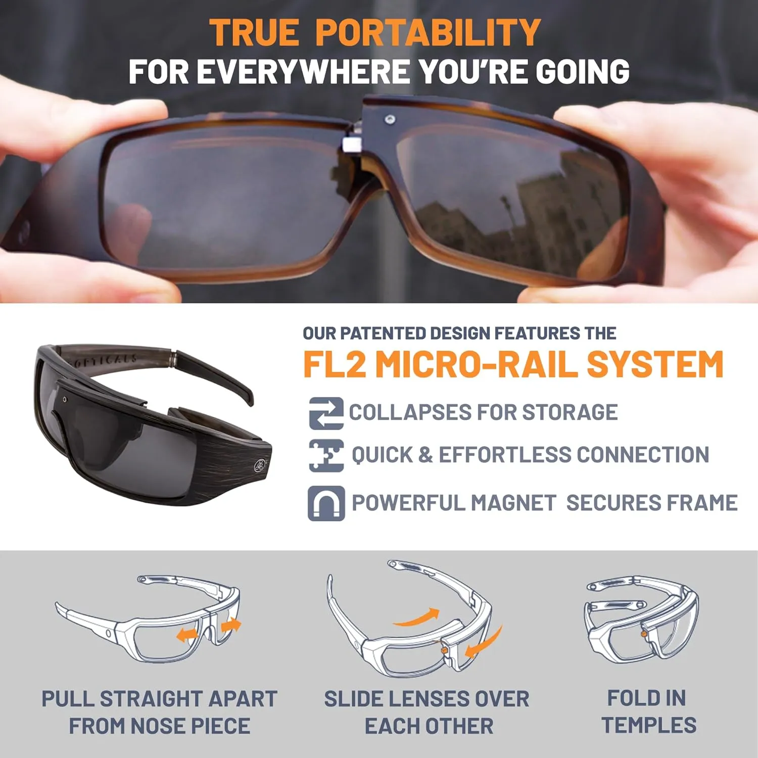 POPGEAR Mens Sport Sunglasses, Womens Polarized Sunglasses, Grilamid TR90 Made in Italy, Easily Collapse For Compact Storage