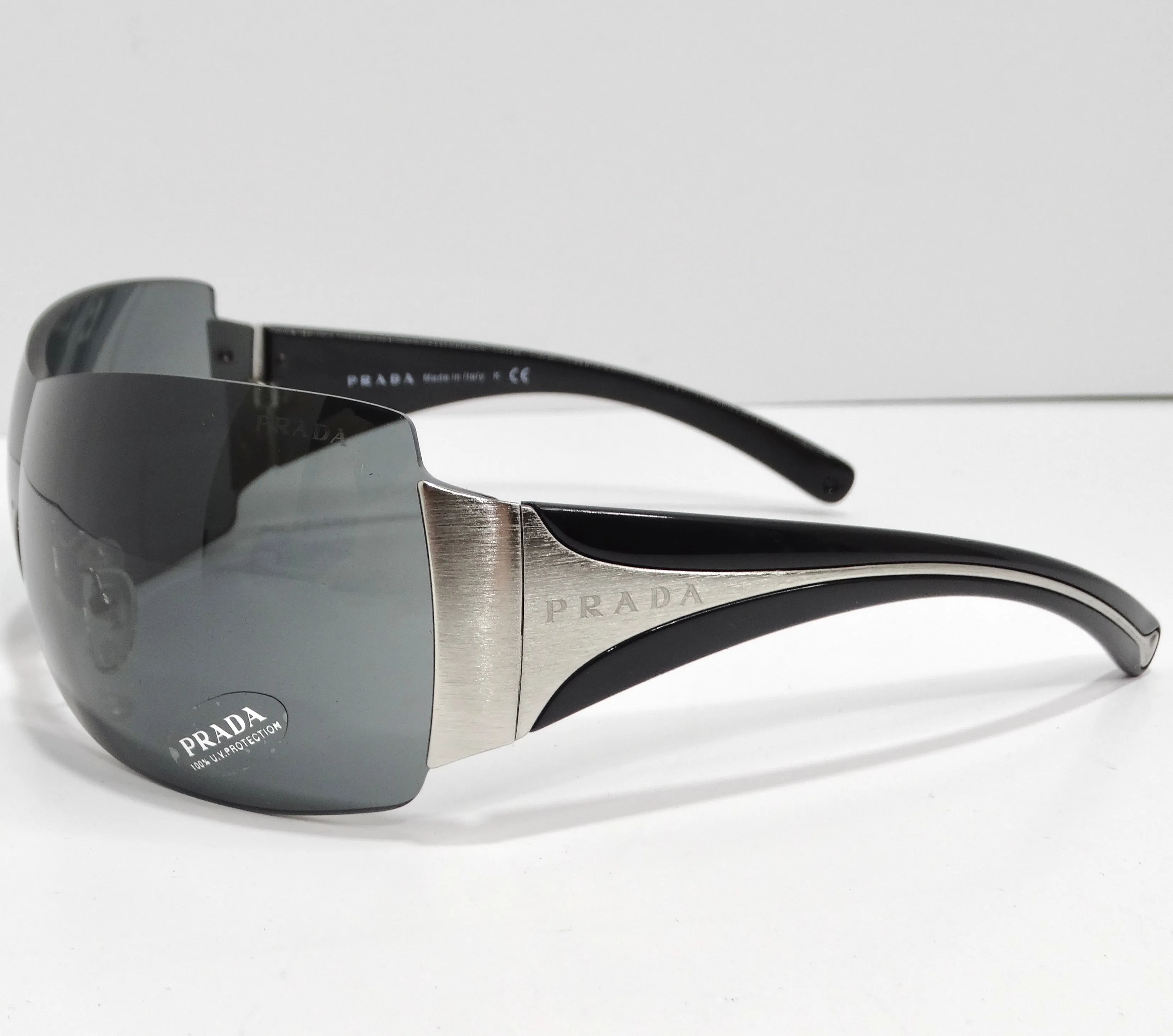 Prada 1990s Silver Tone Shield Sunglasses