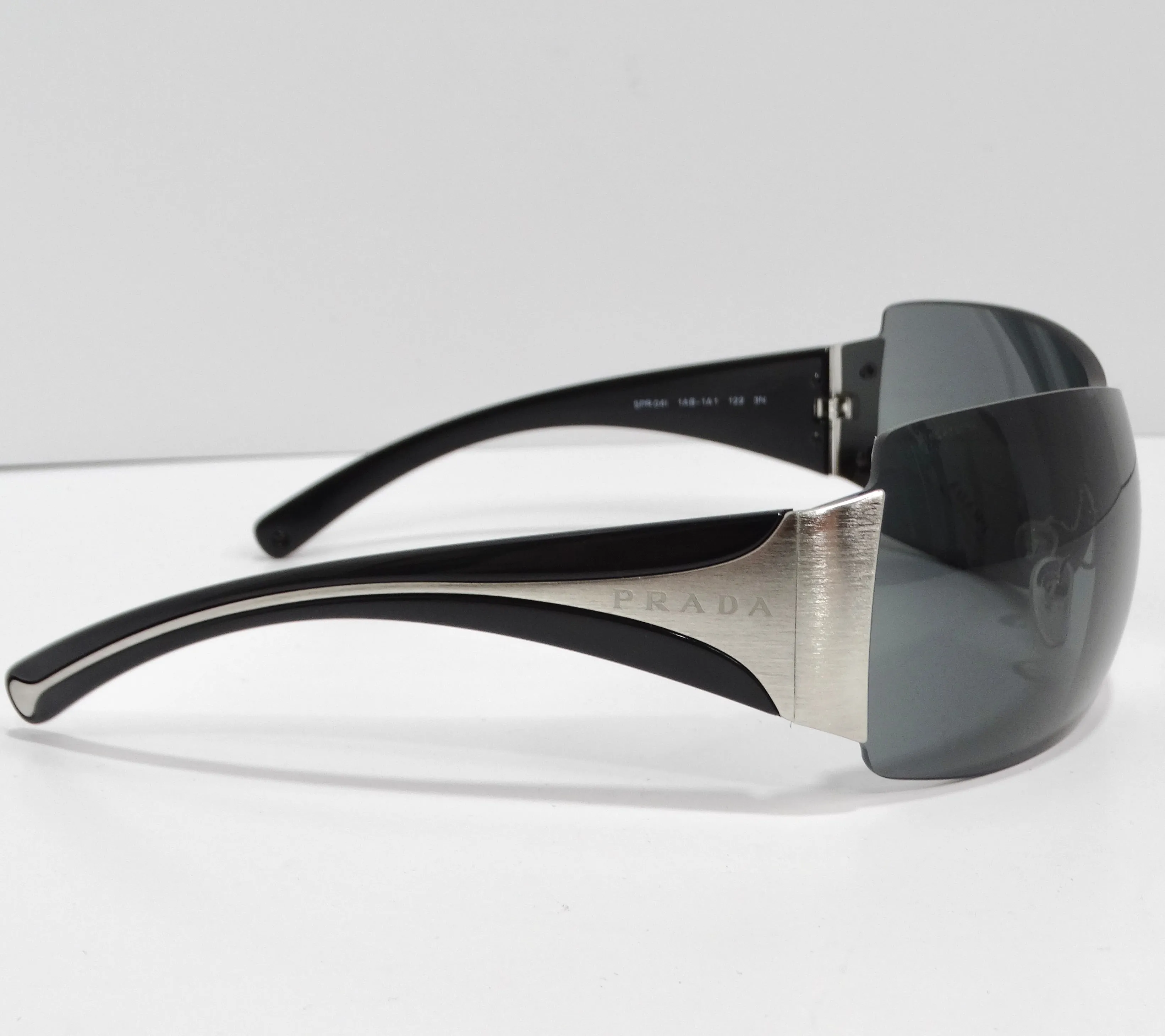 Prada 1990s Silver Tone Shield Sunglasses