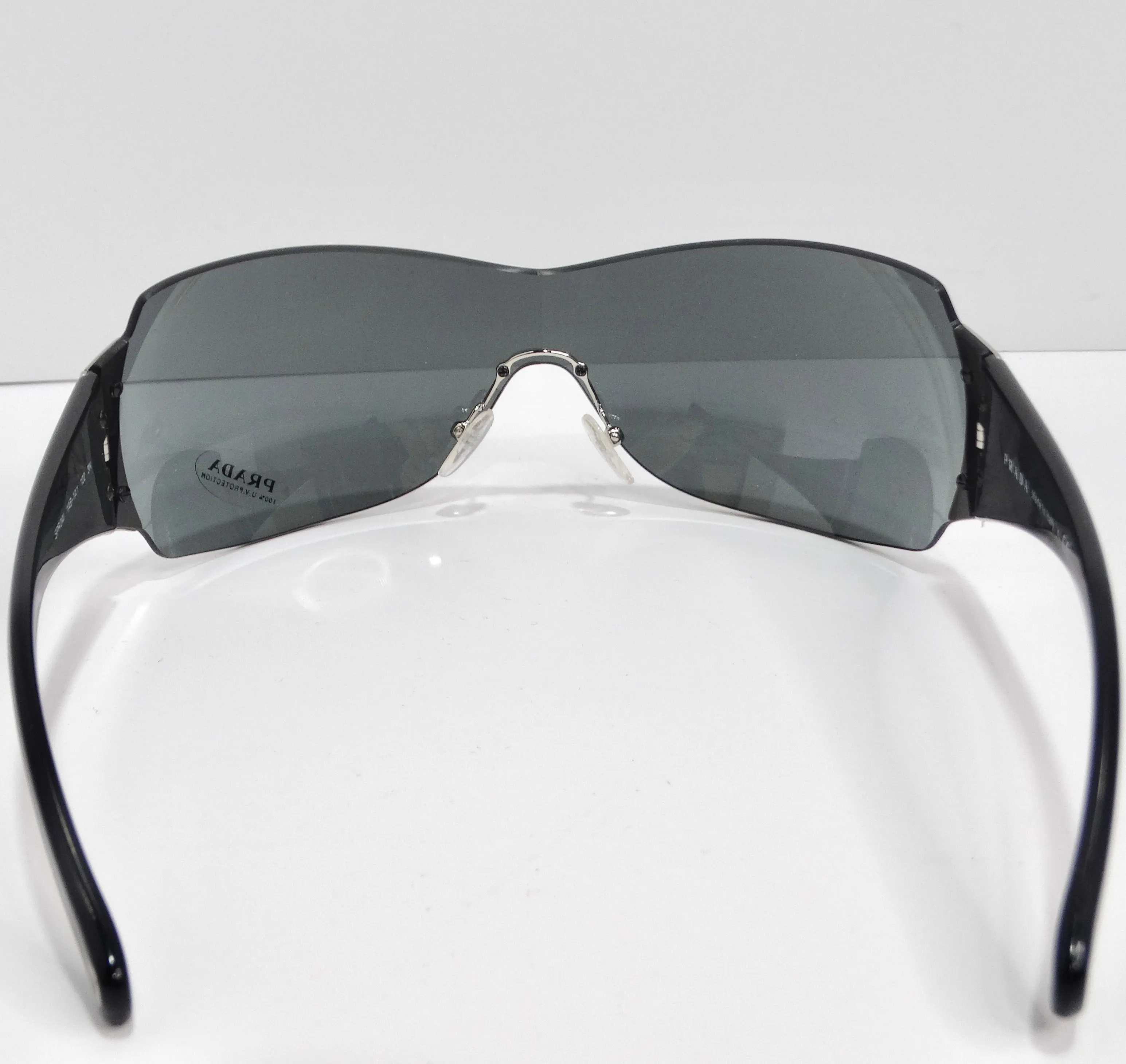 Prada 1990s Silver Tone Shield Sunglasses