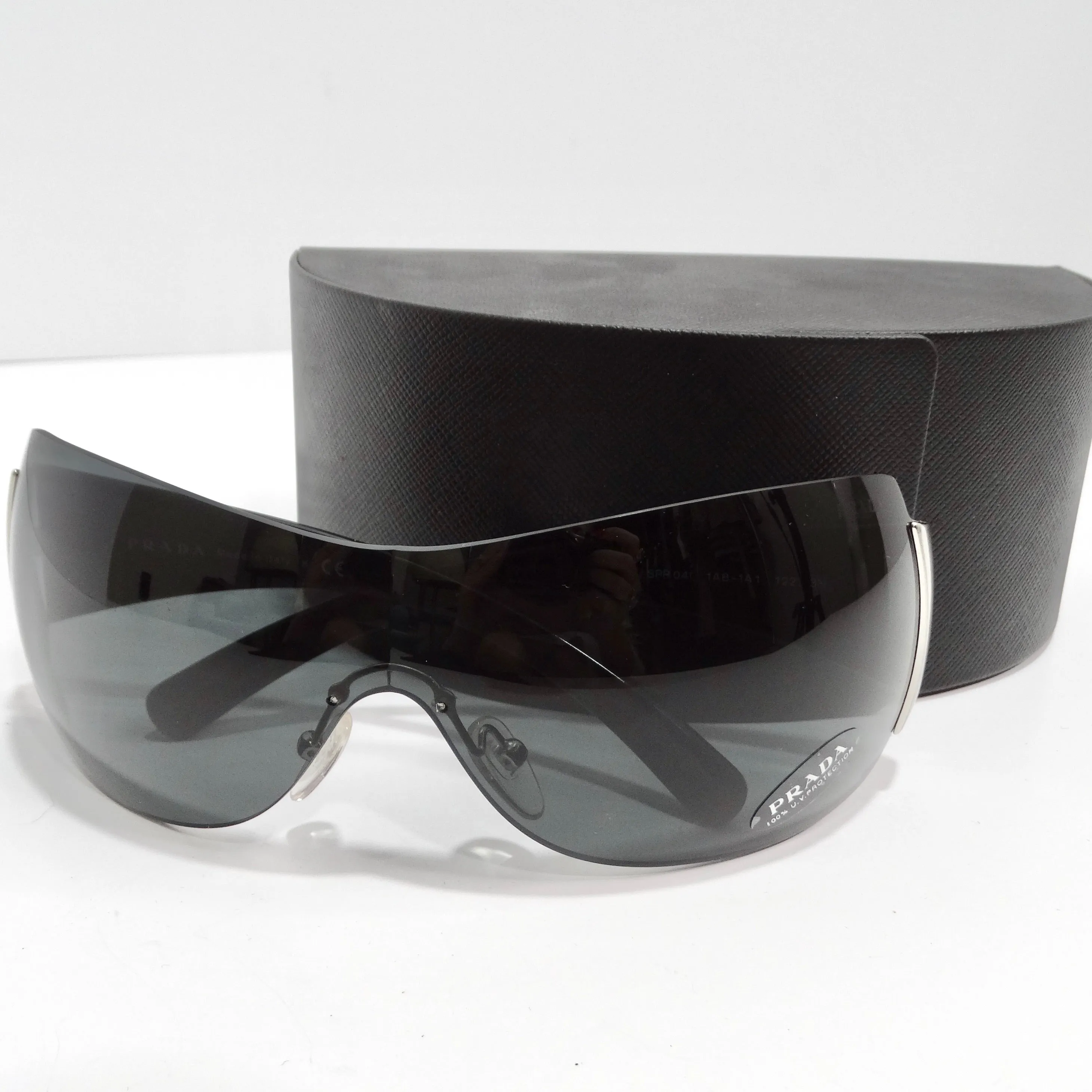 Prada 1990s Silver Tone Shield Sunglasses