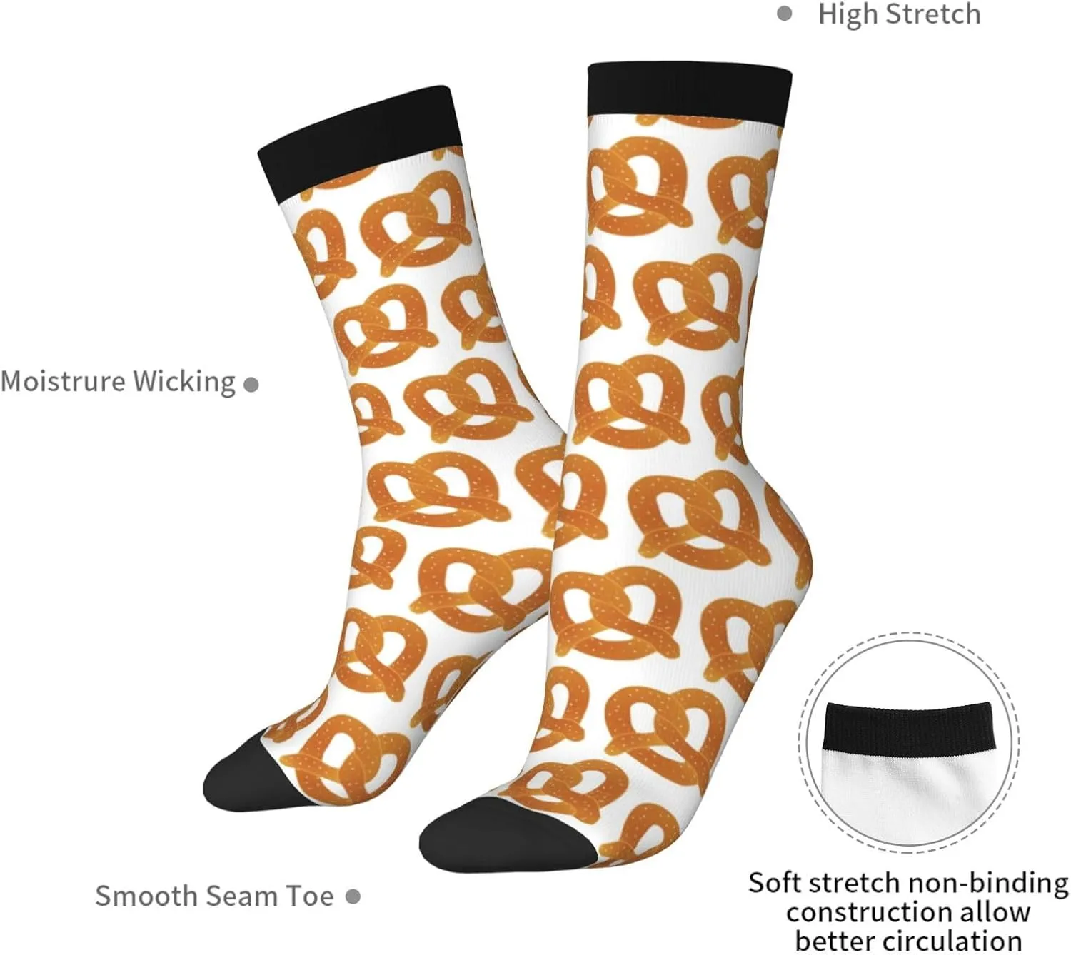 Pretzel Pattern Fun And Innovative Men'S And Women'S Crew - Elastic Comfortable Formal Socks, Gift Casual Socks