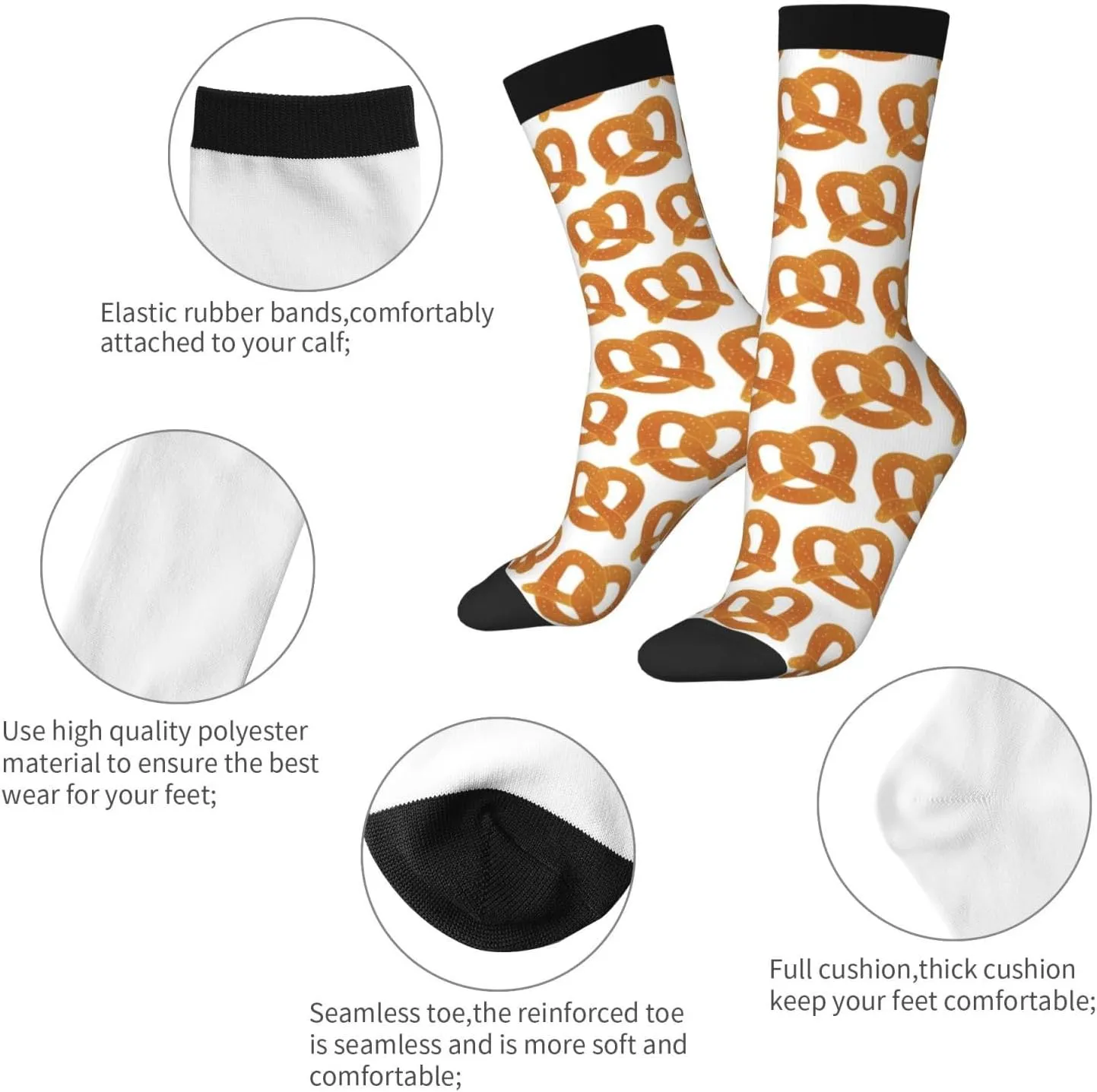 Pretzel Pattern Fun And Innovative Men'S And Women'S Crew - Elastic Comfortable Formal Socks, Gift Casual Socks