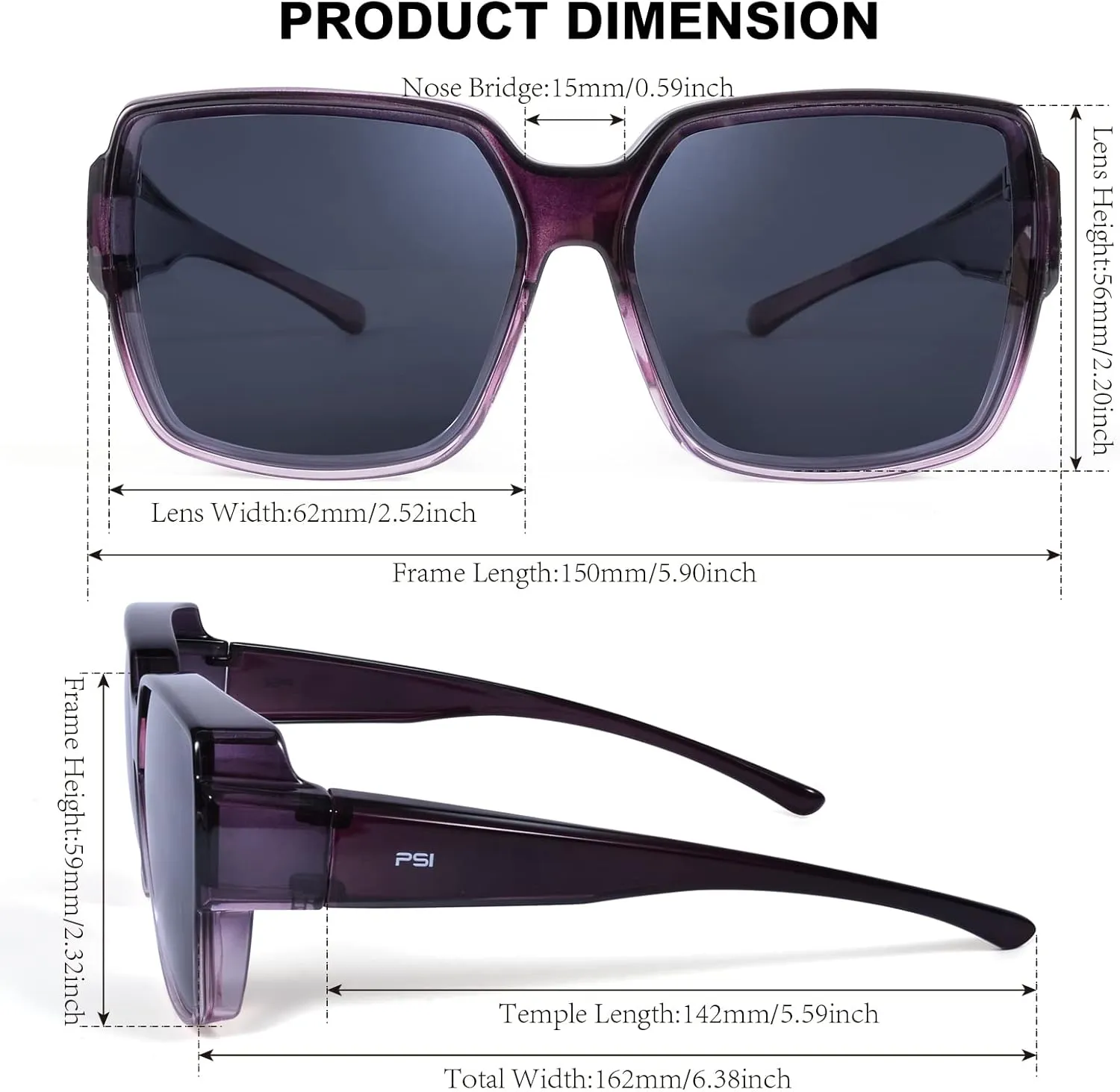 PSI Oversize Fit over Sunglasses for Women Men, Sunglasses Fit over Glasses, Solar Shield Sunglasses, Premium HD Nylon Lens