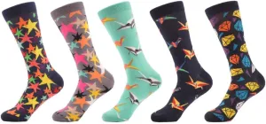 Qhome 5 pairs/lot Men's Cool Star Pattern Combed Cotton Paper Crane Funny Casual Crew Socks