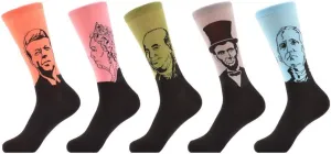 Qhome mens 5 pairs / lot Combed Cotton Famous People Pattern Lincoln President Funny Casual Crew Socks Dress, Colorful, Large