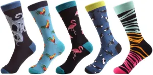 Qhome mens Funny Combed Cotton Octopus Zebra Pattern Novelty Causal Crew Socks Dress, Colorful, Large