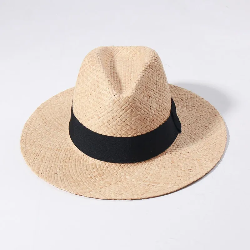 Raffia Panama Hats For Women Summer Sun Hat French  Top Beach Hats Sunshade Ladies Vacation Straw Hats