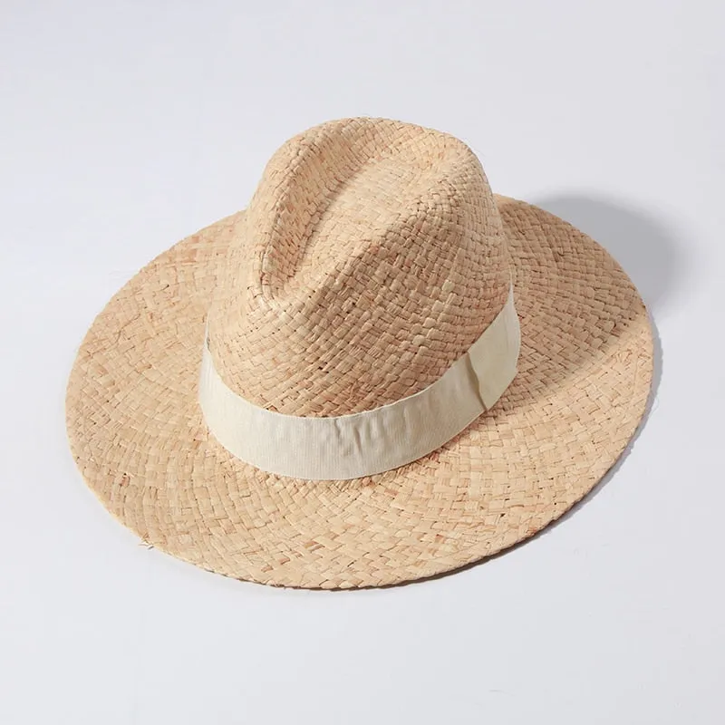 Raffia Panama Hats For Women Summer Sun Hat French  Top Beach Hats Sunshade Ladies Vacation Straw Hats