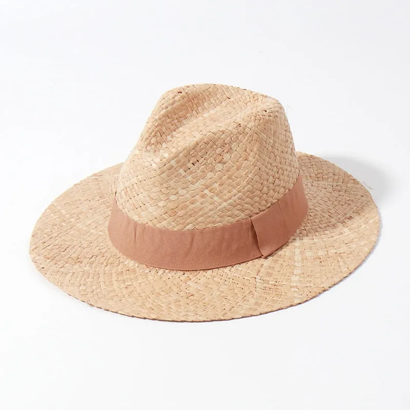 Raffia Panama Hats For Women Summer Sun Hat French  Top Beach Hats Sunshade Ladies Vacation Straw Hats