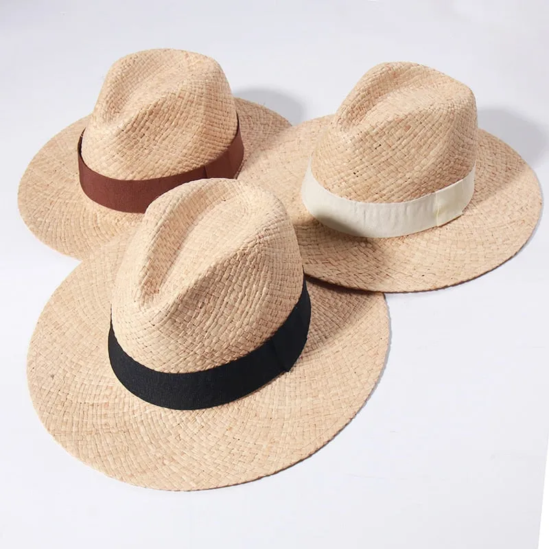 Raffia Panama Hats For Women Summer Sun Hat French  Top Beach Hats Sunshade Ladies Vacation Straw Hats