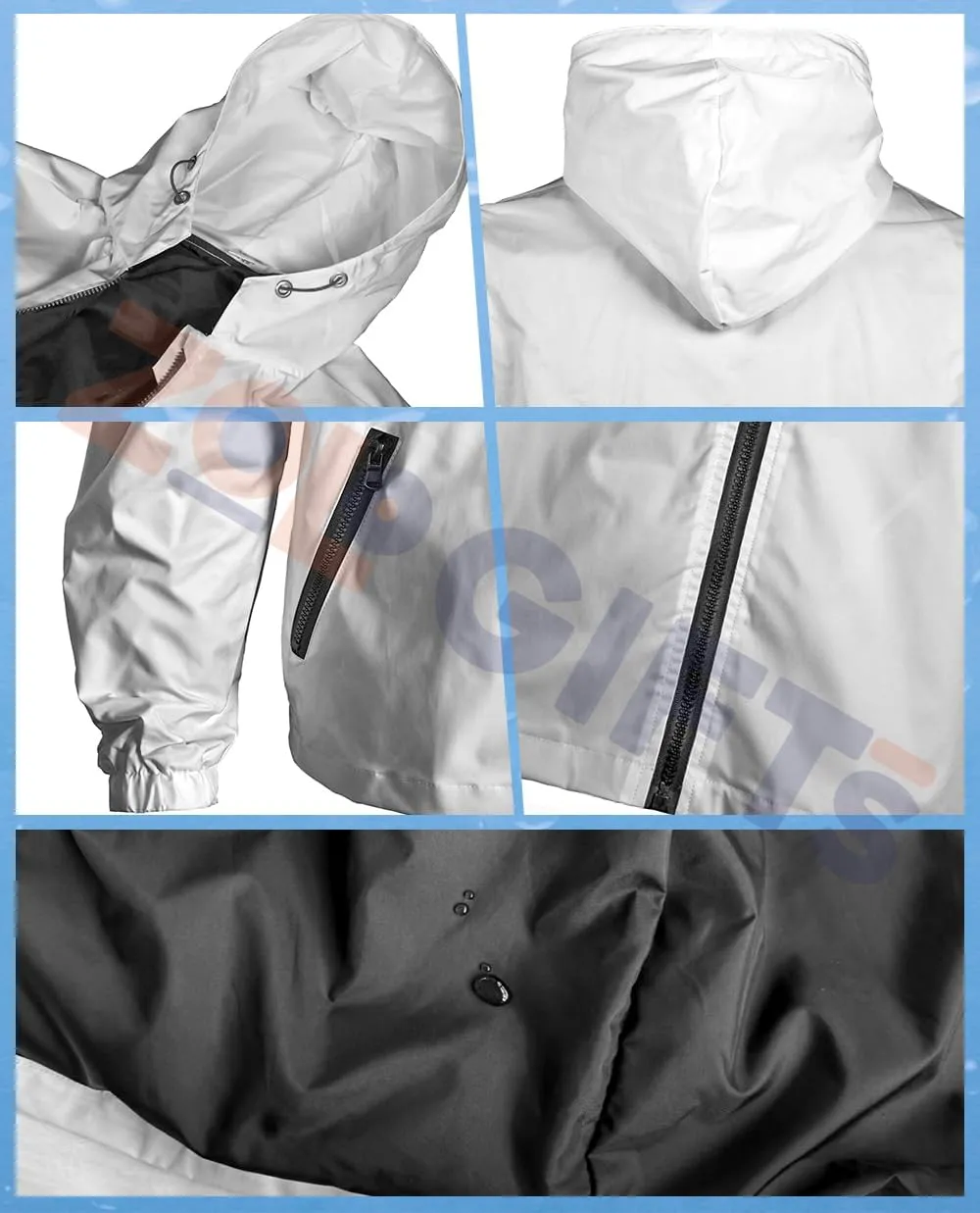 Rain Jacket Men Women, White Color, Water Resistant Running Hiking Running Jacket Windbreaker with Hood
