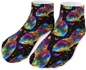 Rainbow Tie Dyed Cat Ankle Socks Breathable Low Cut Sports Socks Casual No Show Sock for Women Men