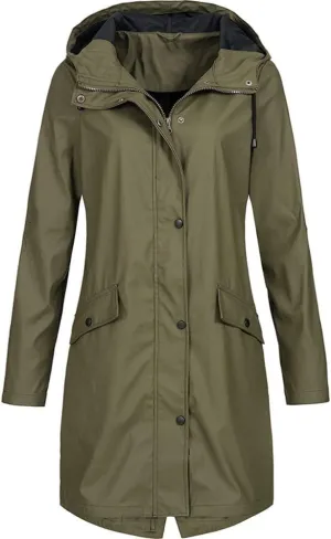 Raincoat For Women Waterproof With Hood Solid Color Lightweight Outdoor Windbreaker Jacket Outerwear