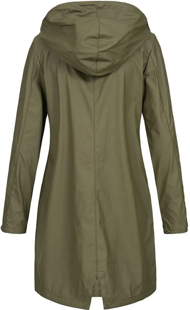 Raincoat For Women Waterproof With Hood Solid Color Lightweight Outdoor Windbreaker Jacket Outerwear