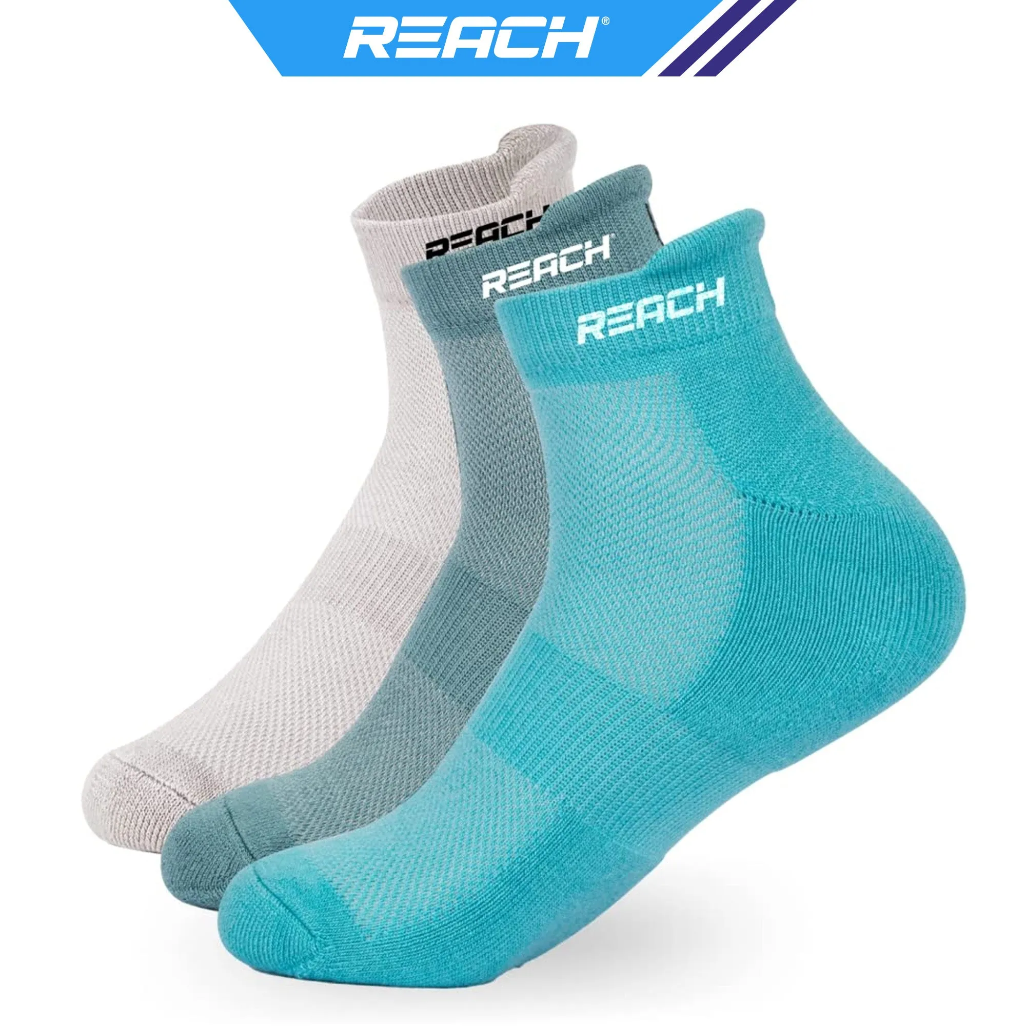 REACH Bamboo Fibre Ankle Length Socks For Men & Women | Breathable Mesh & Odour Free Socks | Sports & Gym Socks | Soft & Comfortable | Pack Of 3 | Aqua Blue, Sea Green & Light Grey