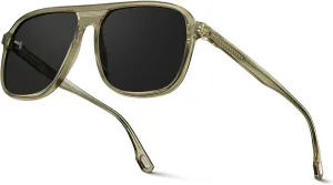 Retro Acetate Aviator Polarized Sunglasses for Women Men, Anti-Oil Pollution/Anti Seawater/Scratch Resistant Lens Square UV400 Outdoor Sun Glasses with Metal Wires, Brown Green