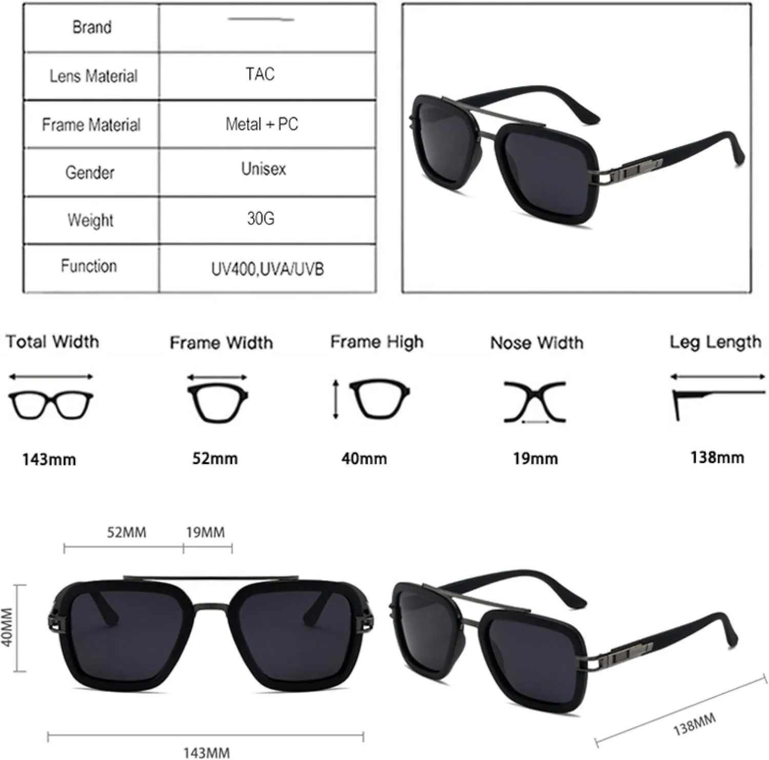 Retro Double Bridges Men Sunglasses Fashion Women Shades Uv400 Punk Sun Glasses