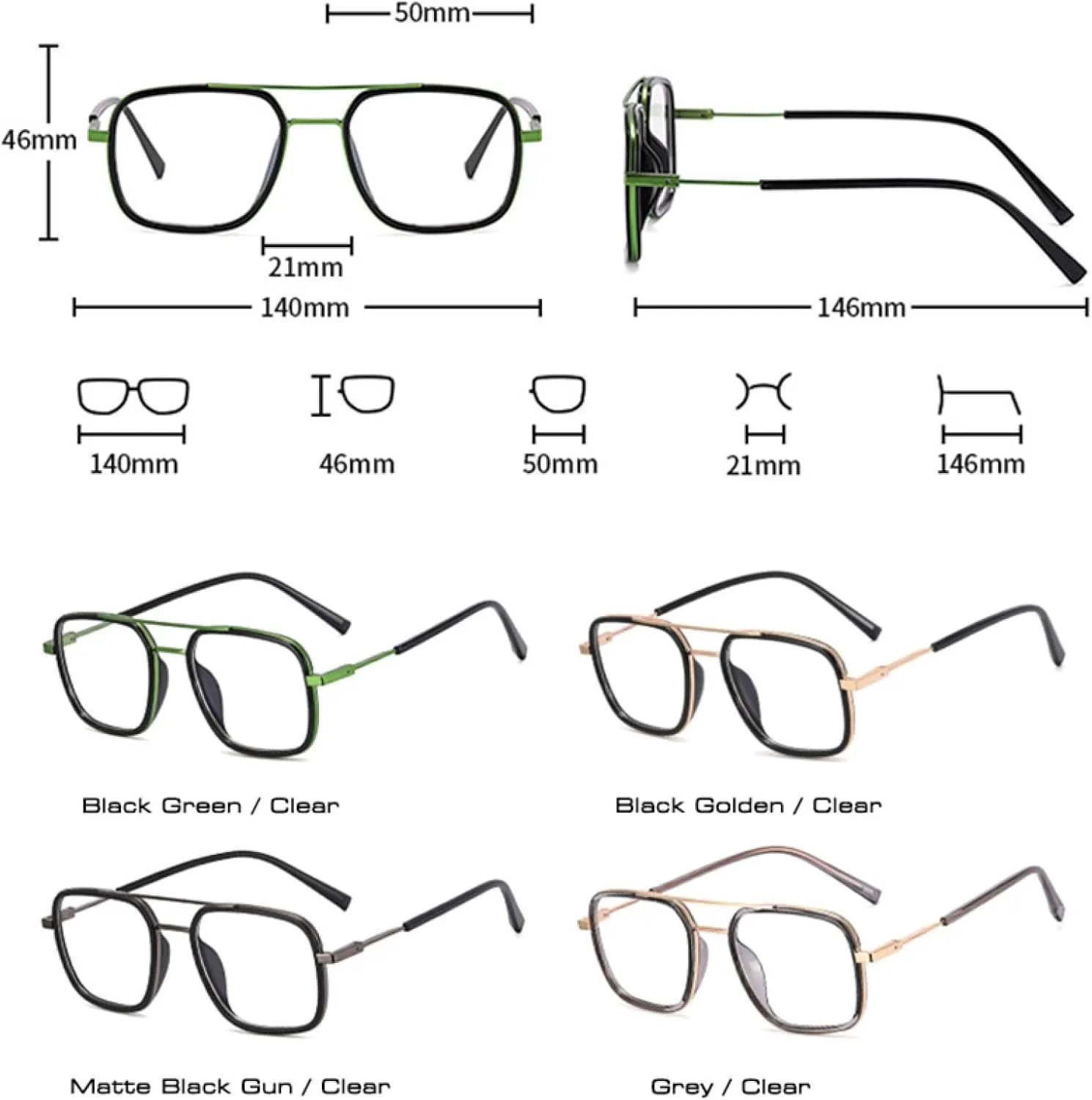 Retro Double Bridges Women Clear Glasses Frames Fashion Double Color Men Frame