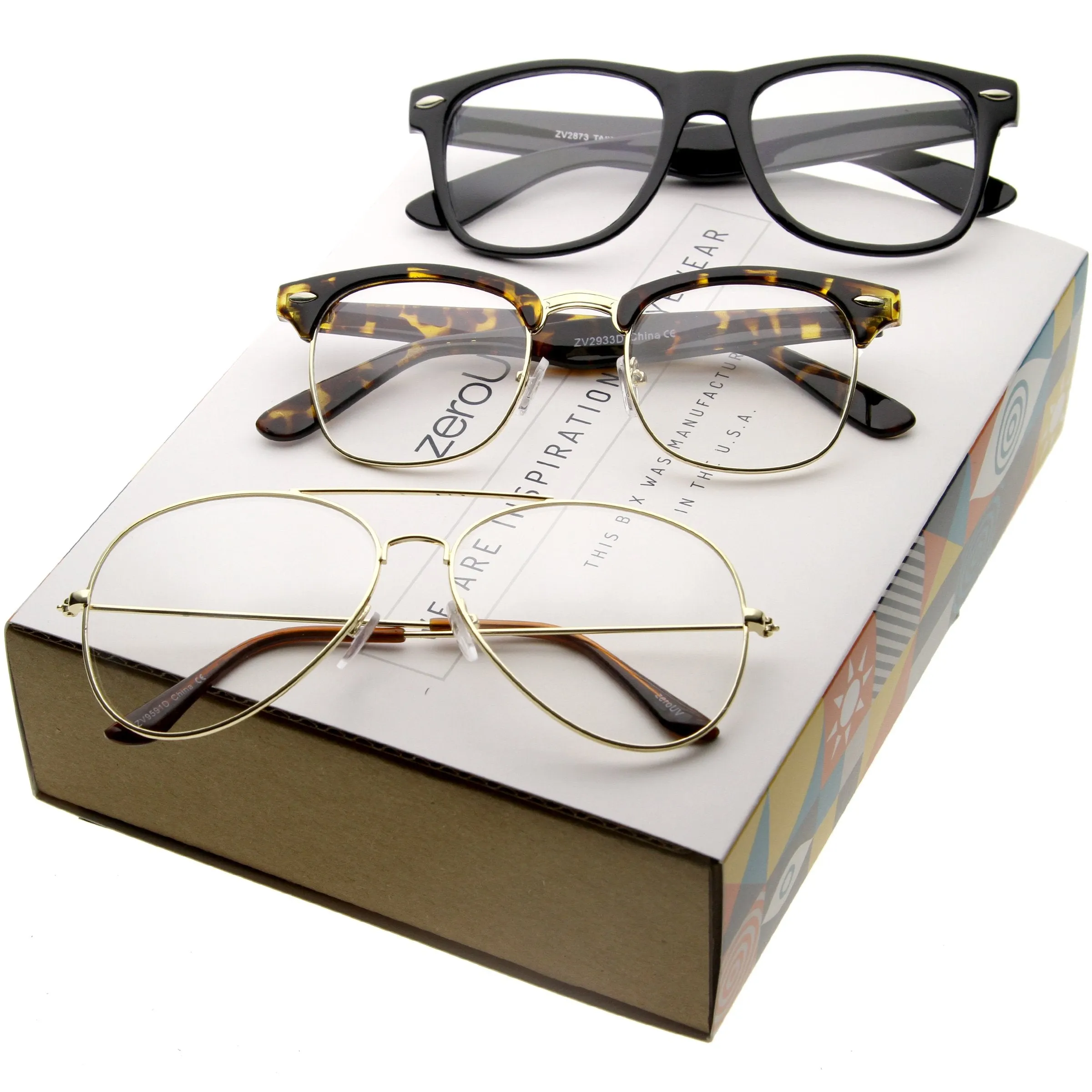 Retro Premium Classic Clear Lens Sunglasses A675 [Promo Box]