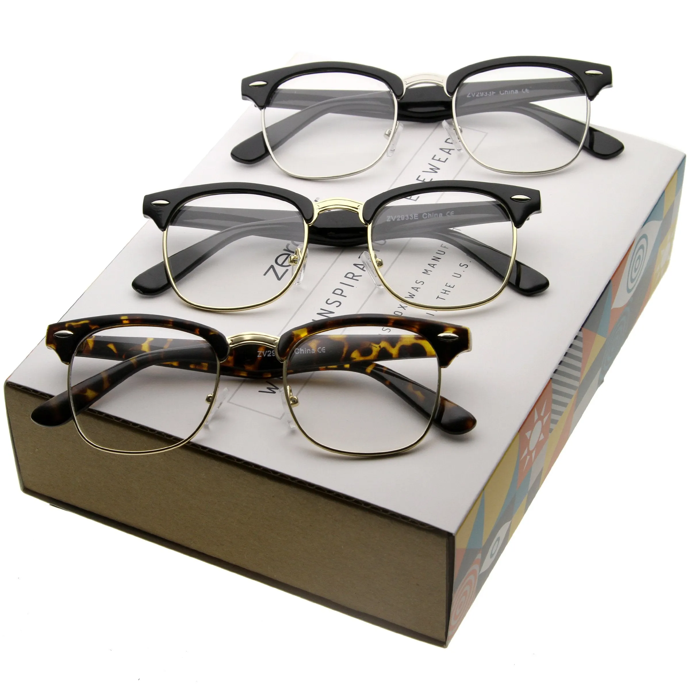 Retro Premium Classic Clear Lens Sunglasses A675 [Promo Box]