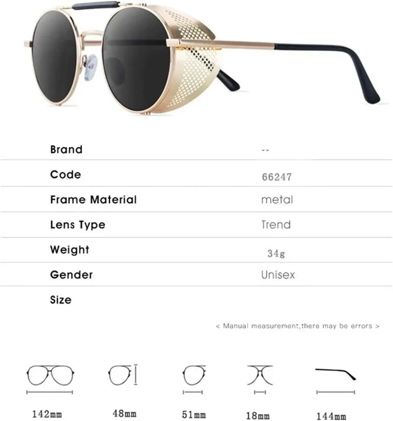 Retro Round Metal Sunglasses Steampunk Men Women Trend Vintage Sun Glasses Shades UV Protection