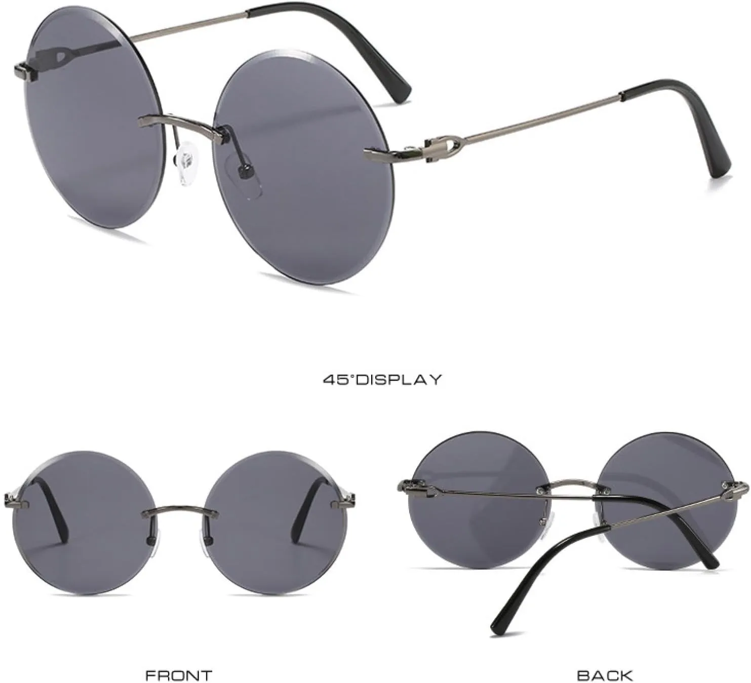 Retro Round Sunglasses Women Men Luxury Rimless Eyewear Fashion Trendy Summer Traveling Uv400